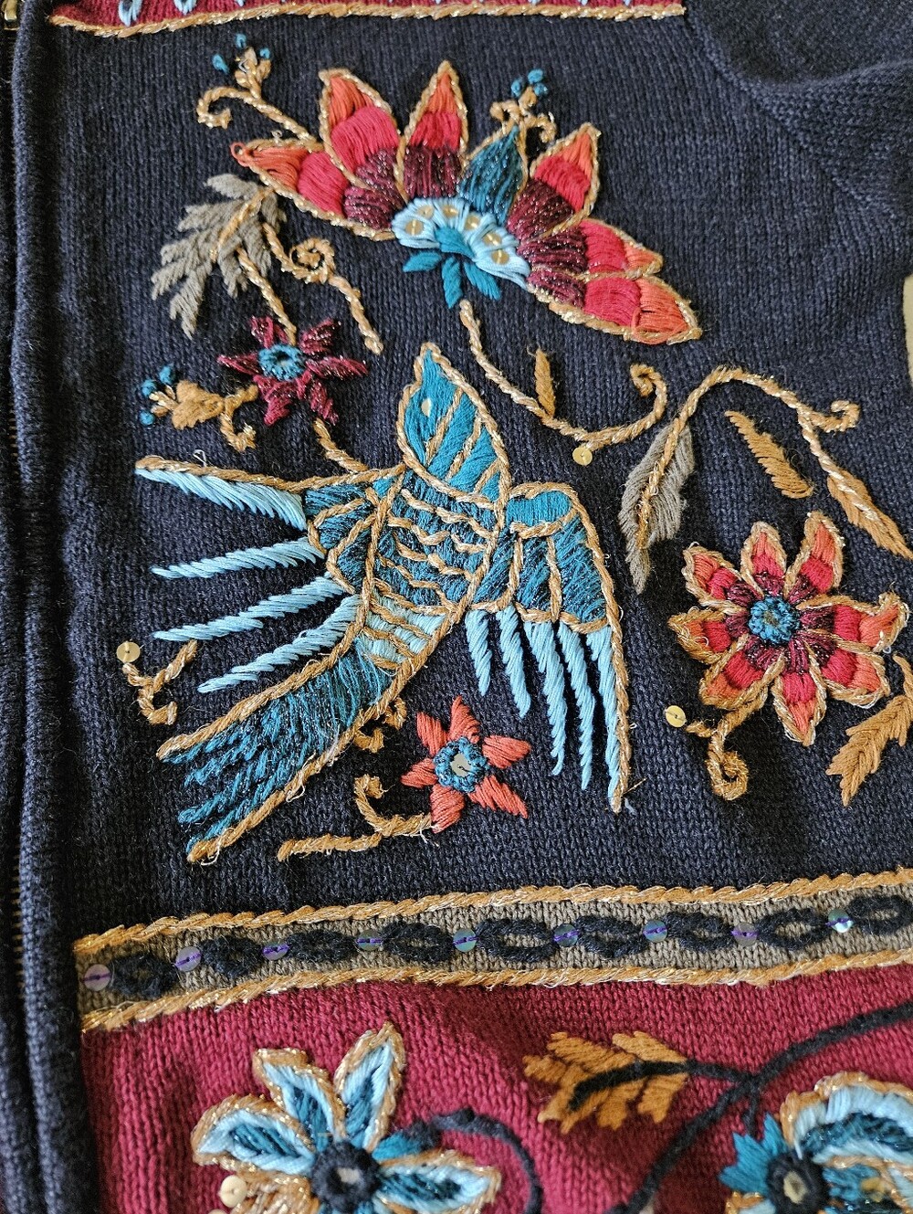 Vintage Carole Little Embroidered Knitwear Zip Cardigan - Size L - Picture 6 of 12